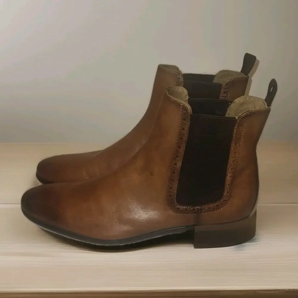 Aldo Leather Dress Chelsea Boots Cognac Size 13 EUC